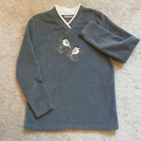 Gray Chickadee Long Sleeve V-neck Fleece Sz S - Picture 12 of 12